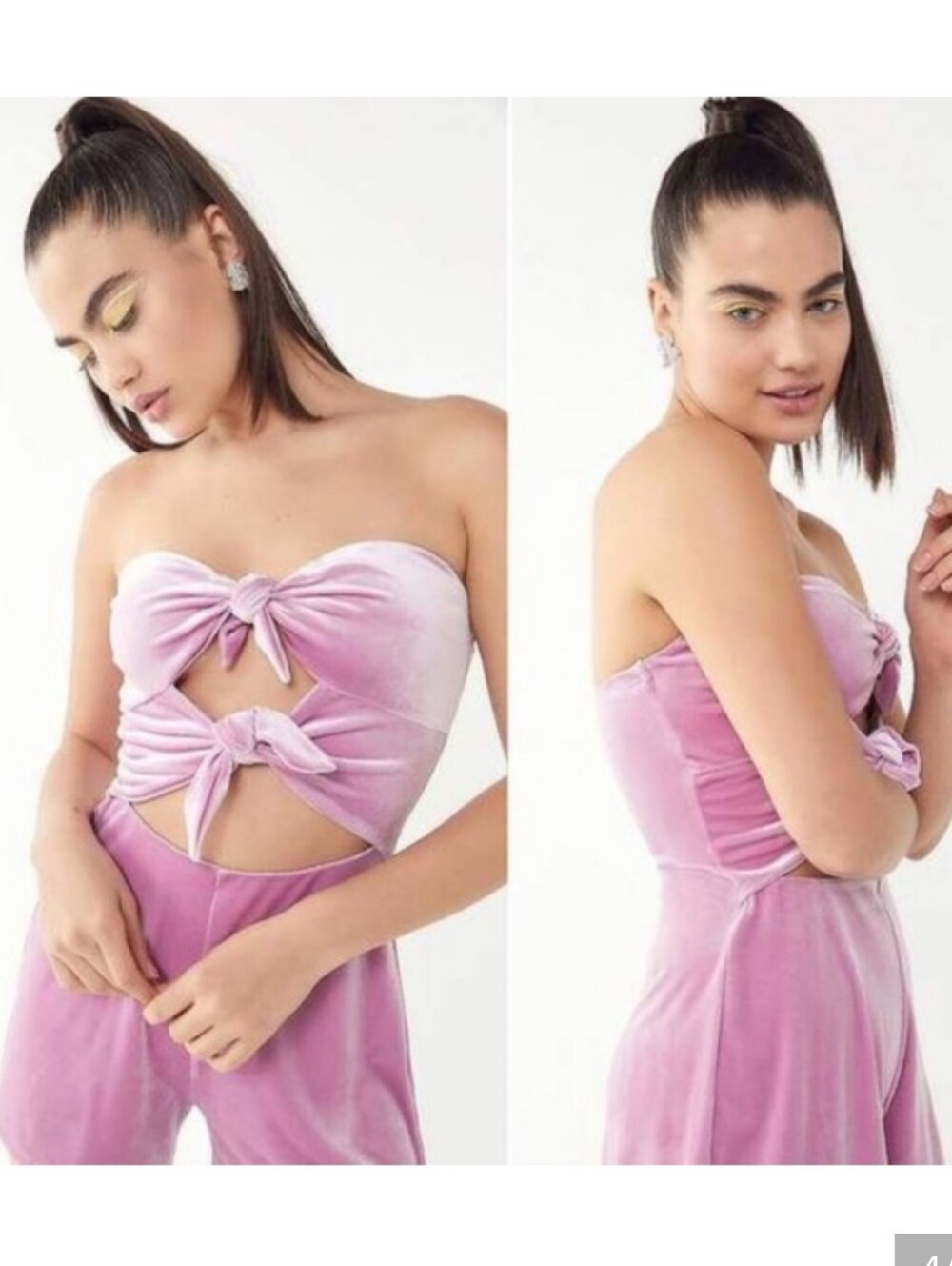NWT Urban Outfittera Velvet Bow-Front Cut Out Tube Top Romper - Pink XS - Picture 1 of 8